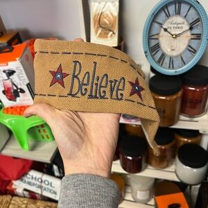 Decorative Burlap Ribbon with Red Stars